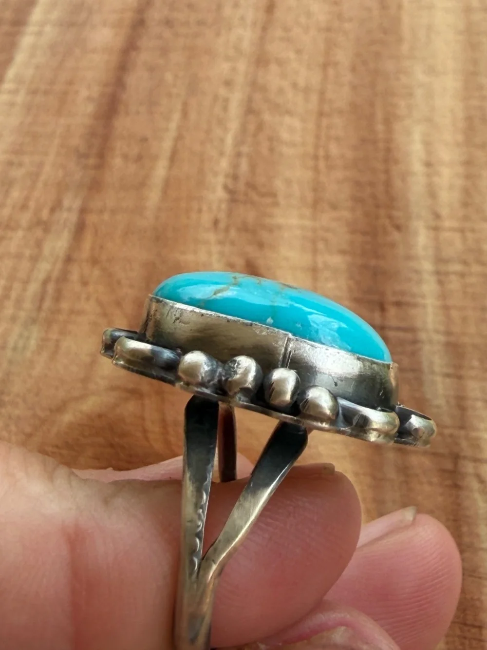Navajo Handmade Ronnie Martinez Kingman Turquoise Ring Size 7.5